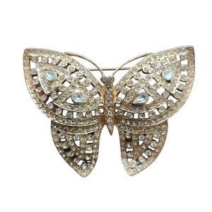 Vintage P&M Paris French Butterfly Brooch Gold Crystal 1980s New Old Stock